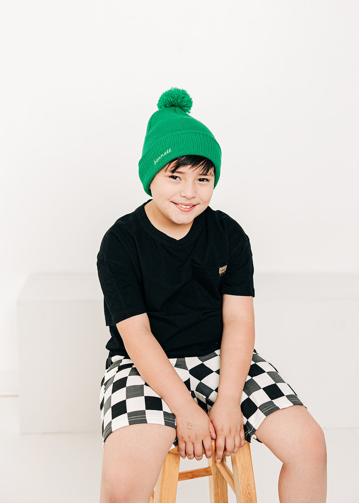 Custom Text Spearmint Pom Pom Hat