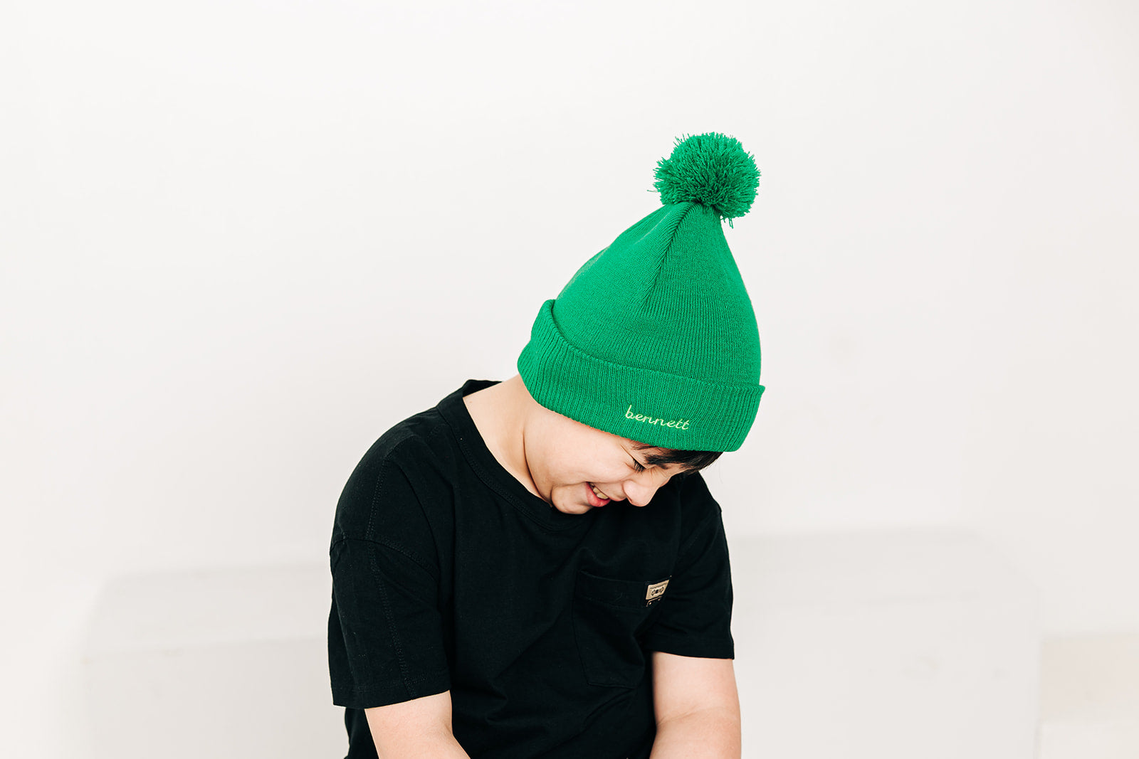 Custom Text Spearmint Pom Pom Hat