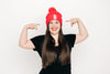 Wild Cherry Letter Pom Pom Hat