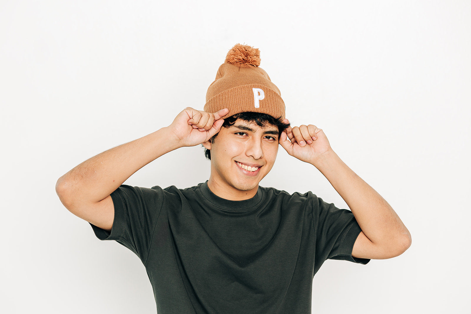 Latte Letter Pom Pom Hat