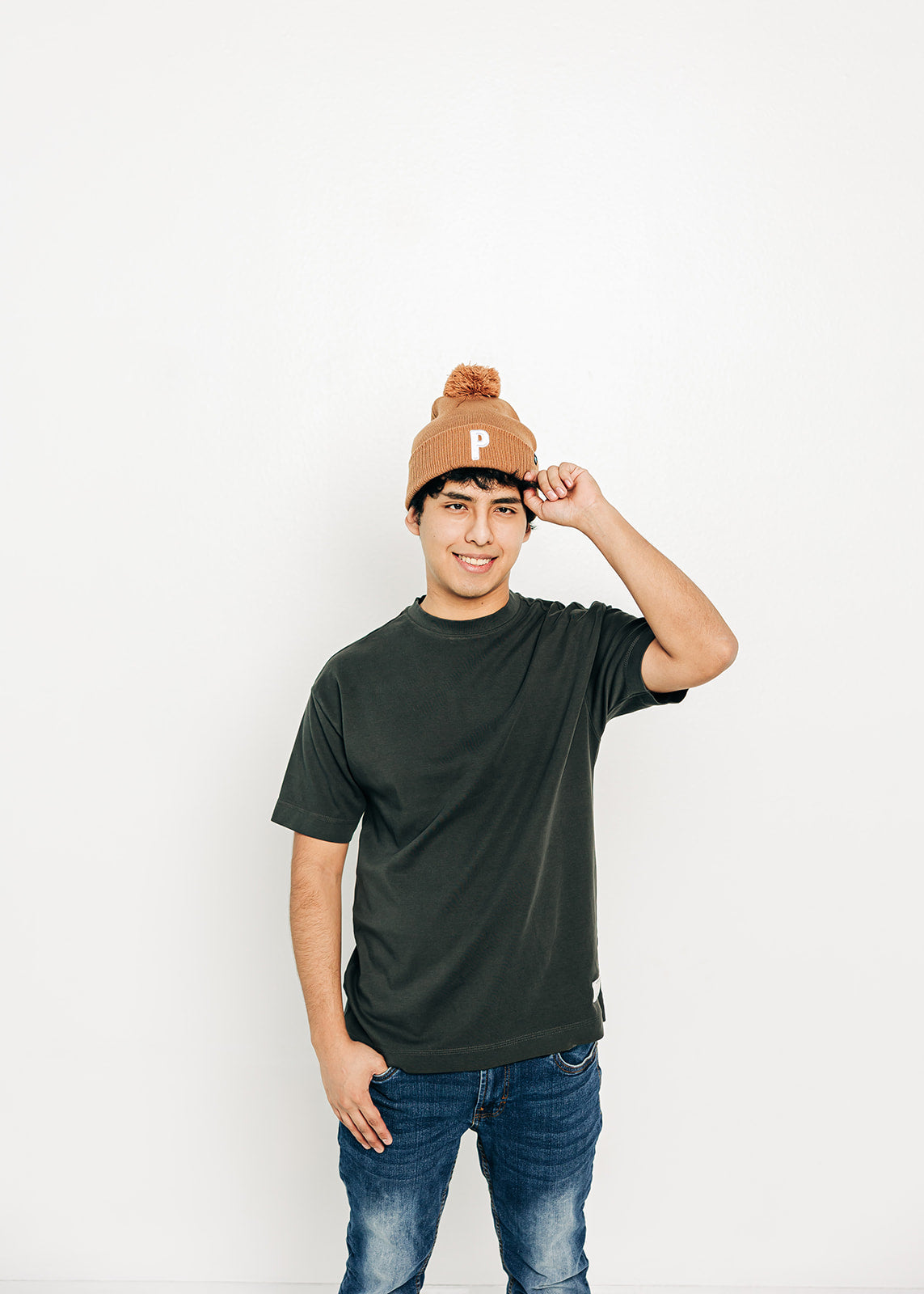 Latte Letter Pom Pom Hat