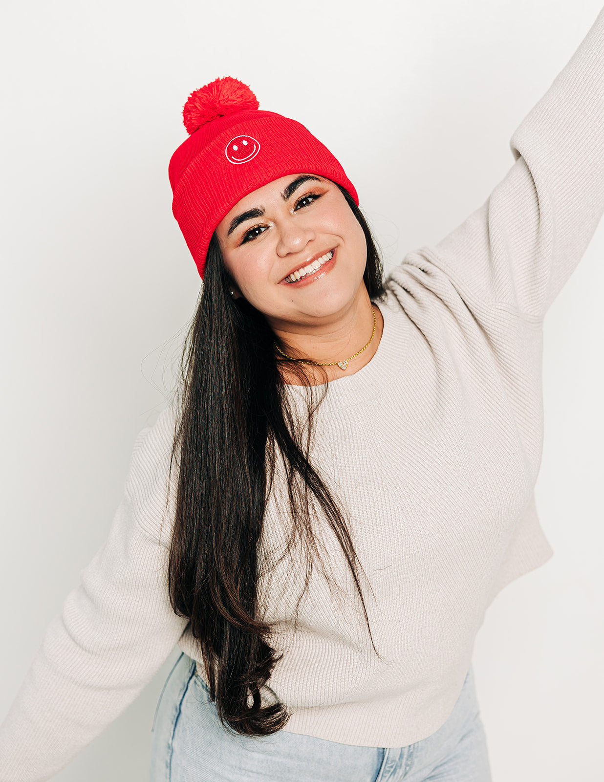 Smiley Pom Pom Hat