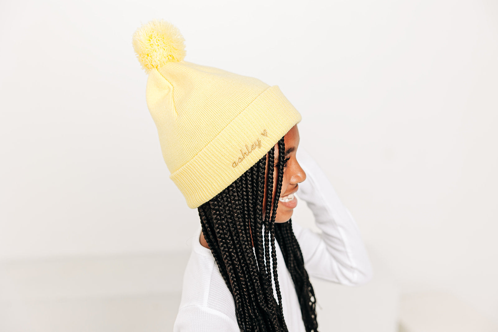 Custom Text Butter Pom Pom Hat