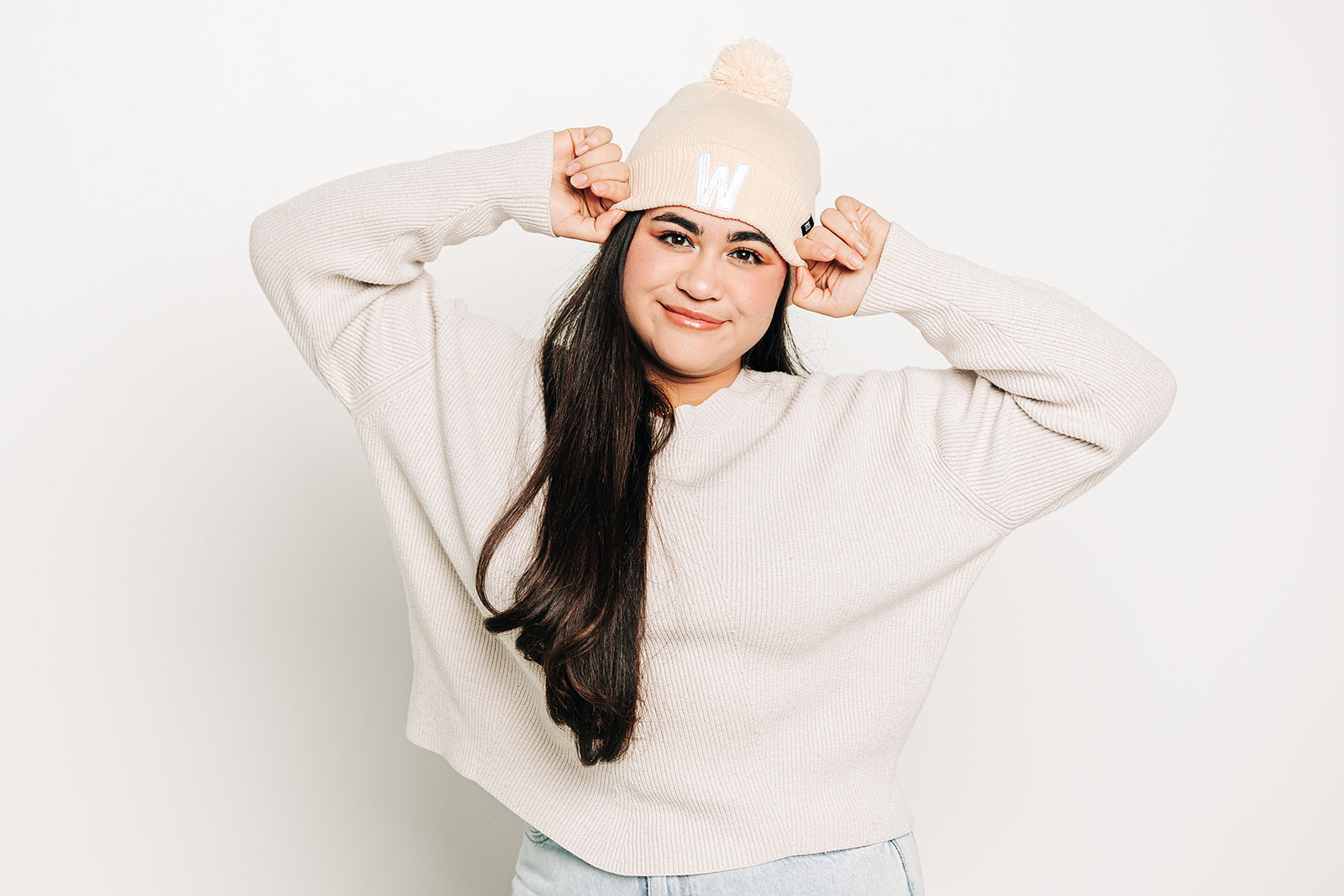 Vanilla Letter Pom Pom Hat