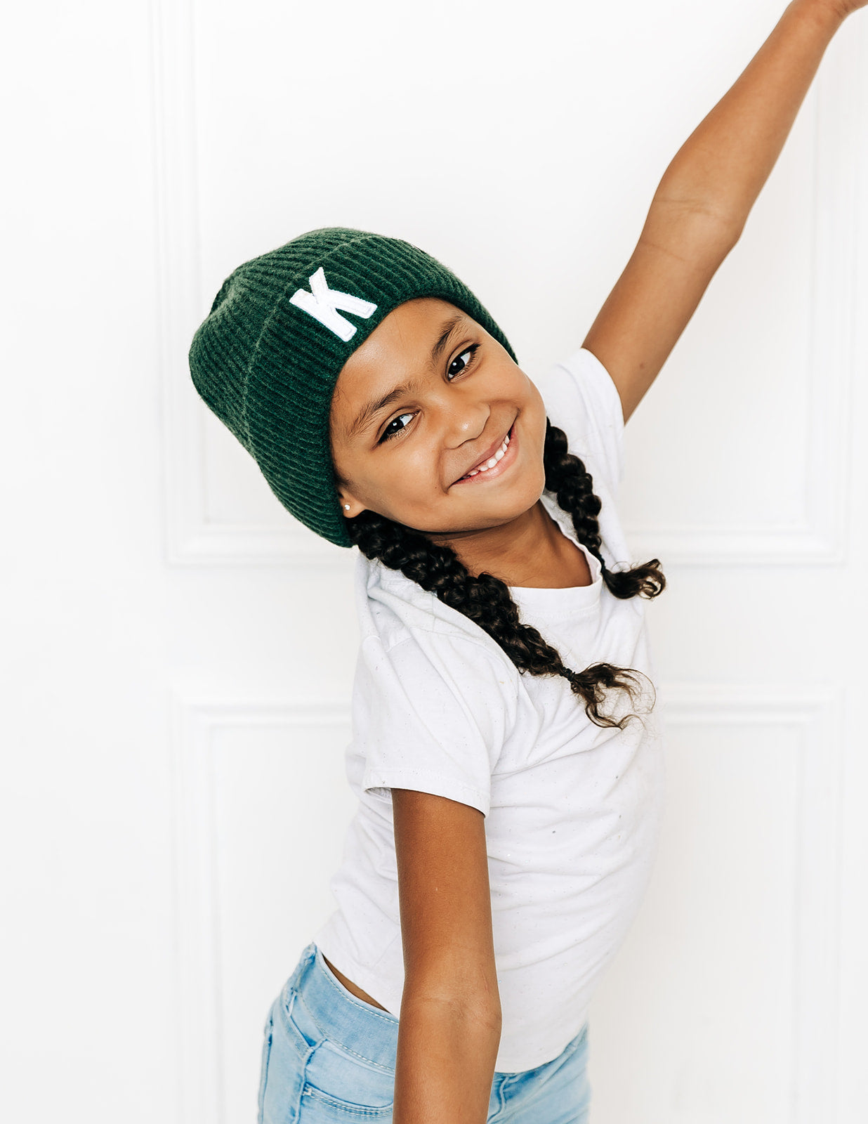 Forest Green Letter Beanie