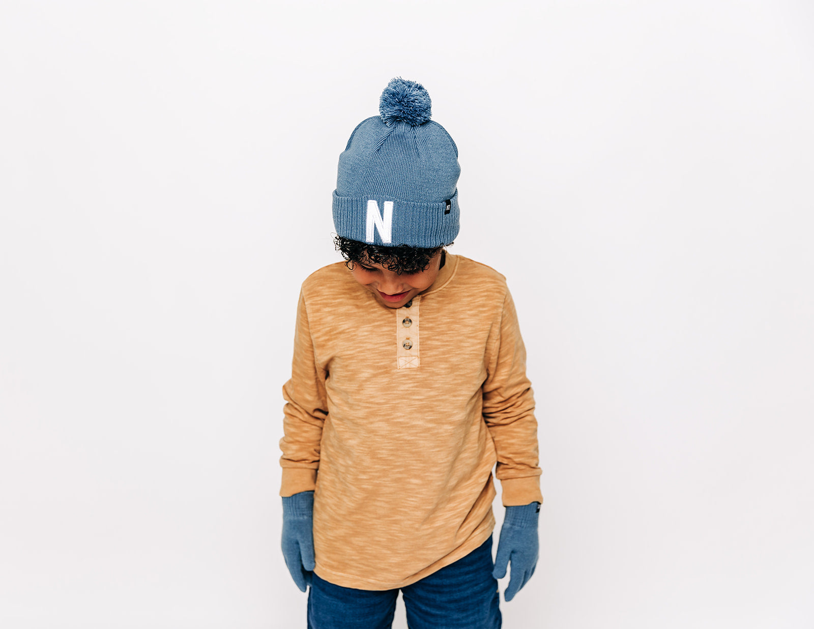 Blue Letter Pom Pom Hat