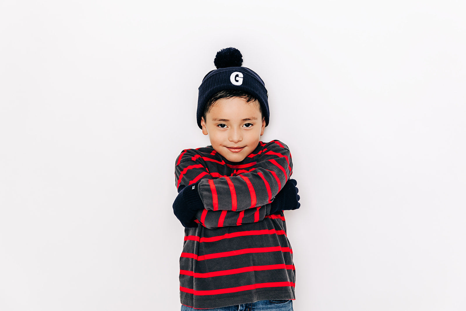 Navy Letter Pom Pom Hat