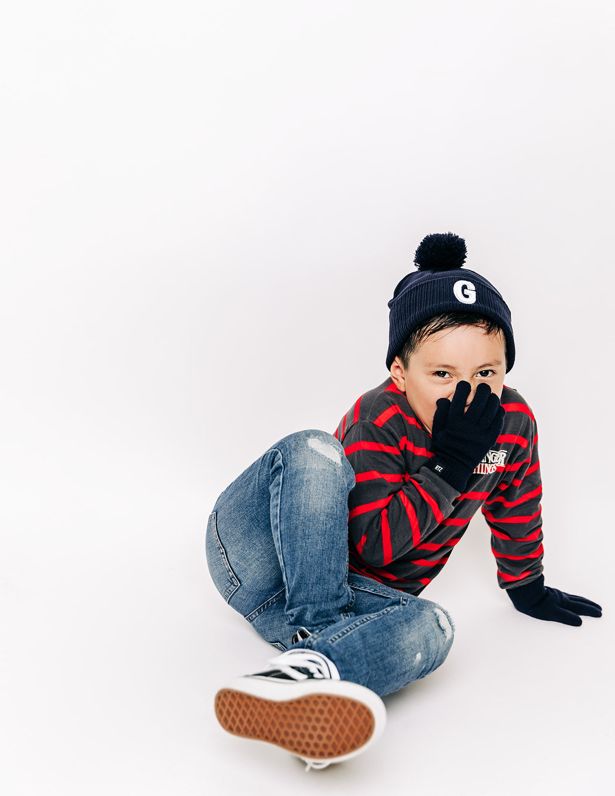 Navy Letter Pom Pom Hat