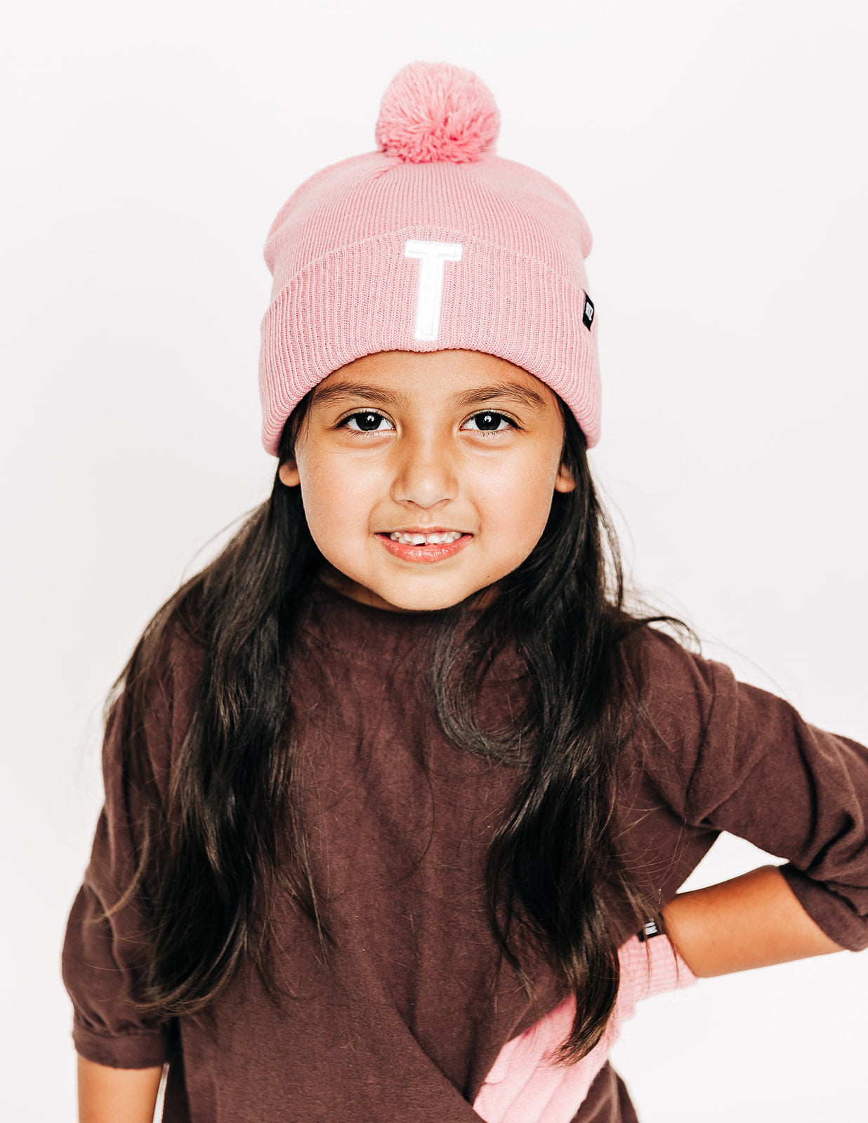 Pink Letter Pom Pom Hat