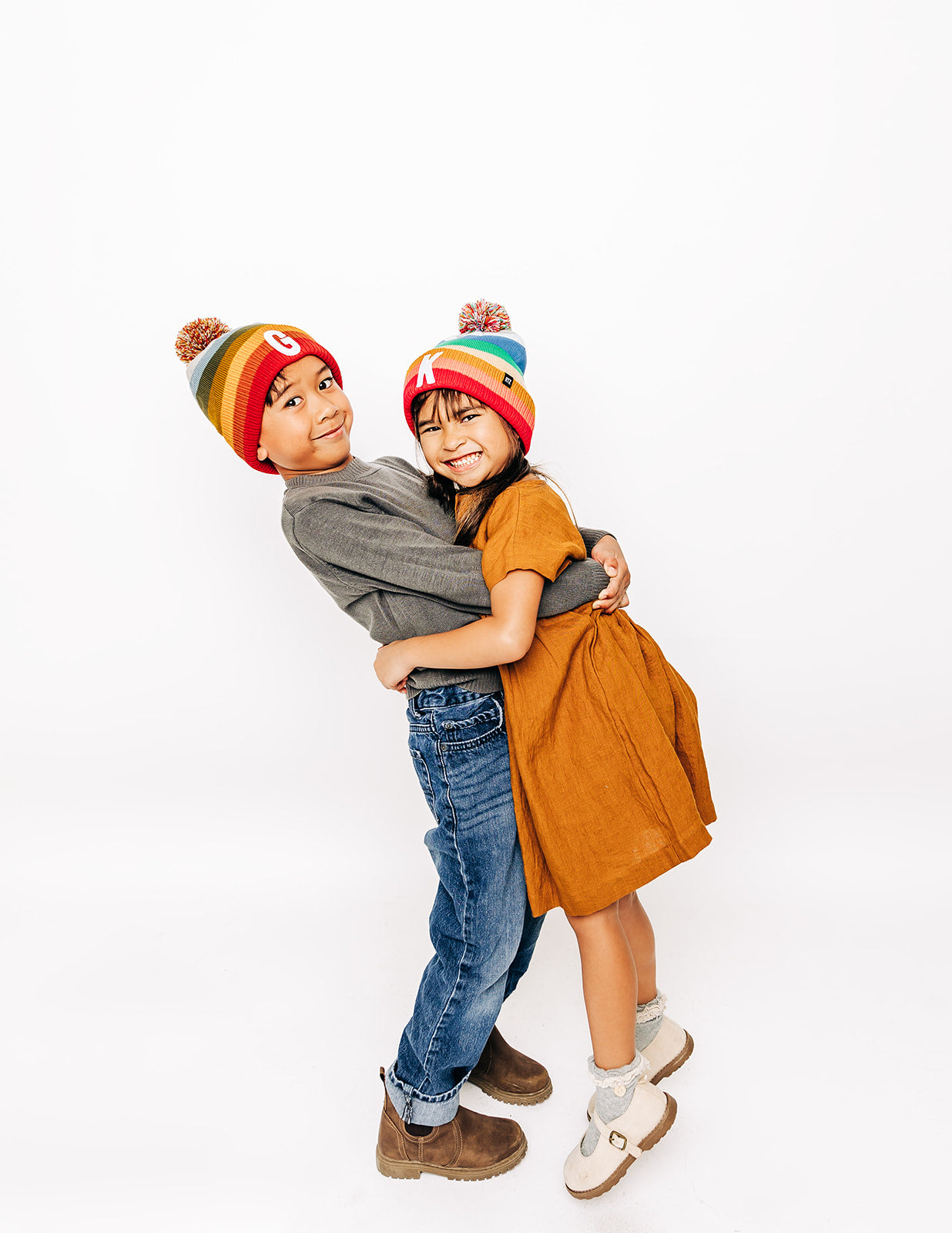 Bright Stripe Letter Pom Pom Hat