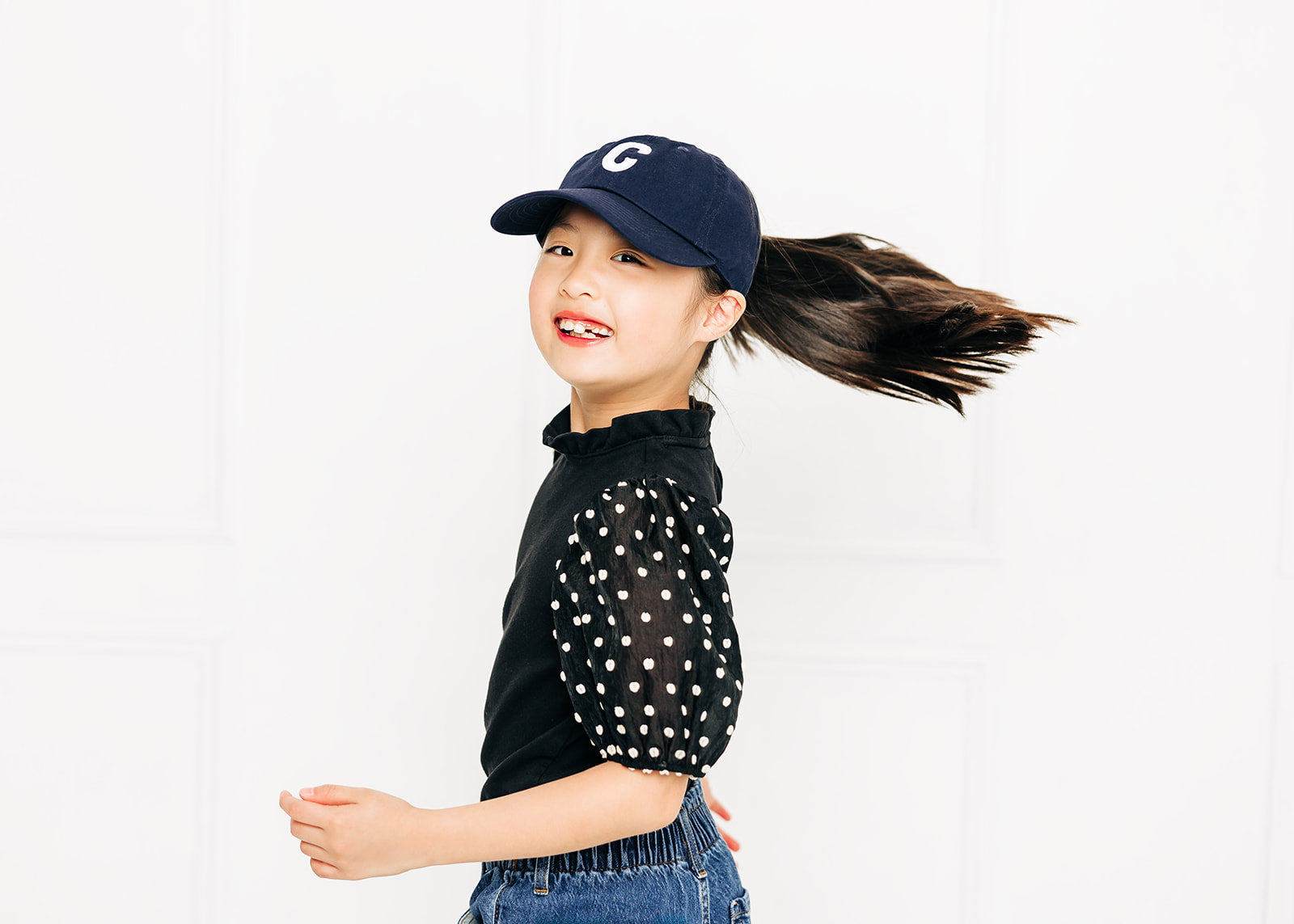 Navy Blue Letter Ponytail Hat