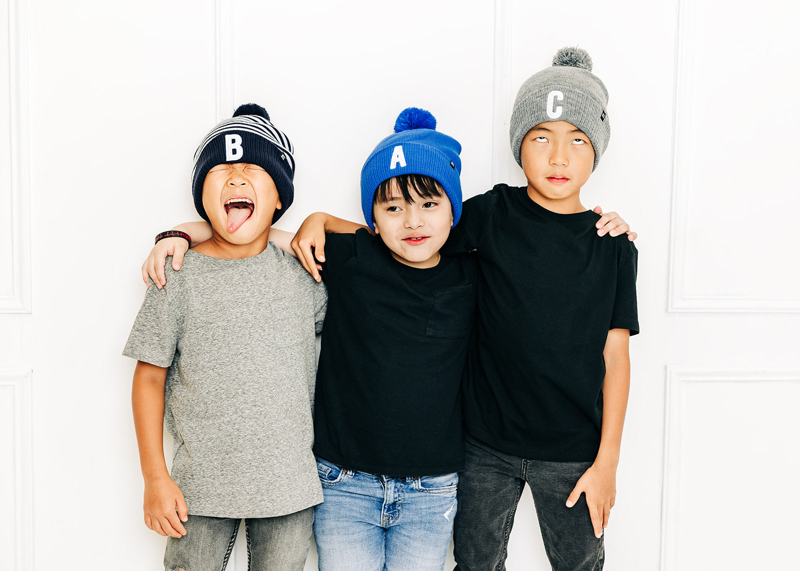 Cobalt Letter Pom Pom Hat