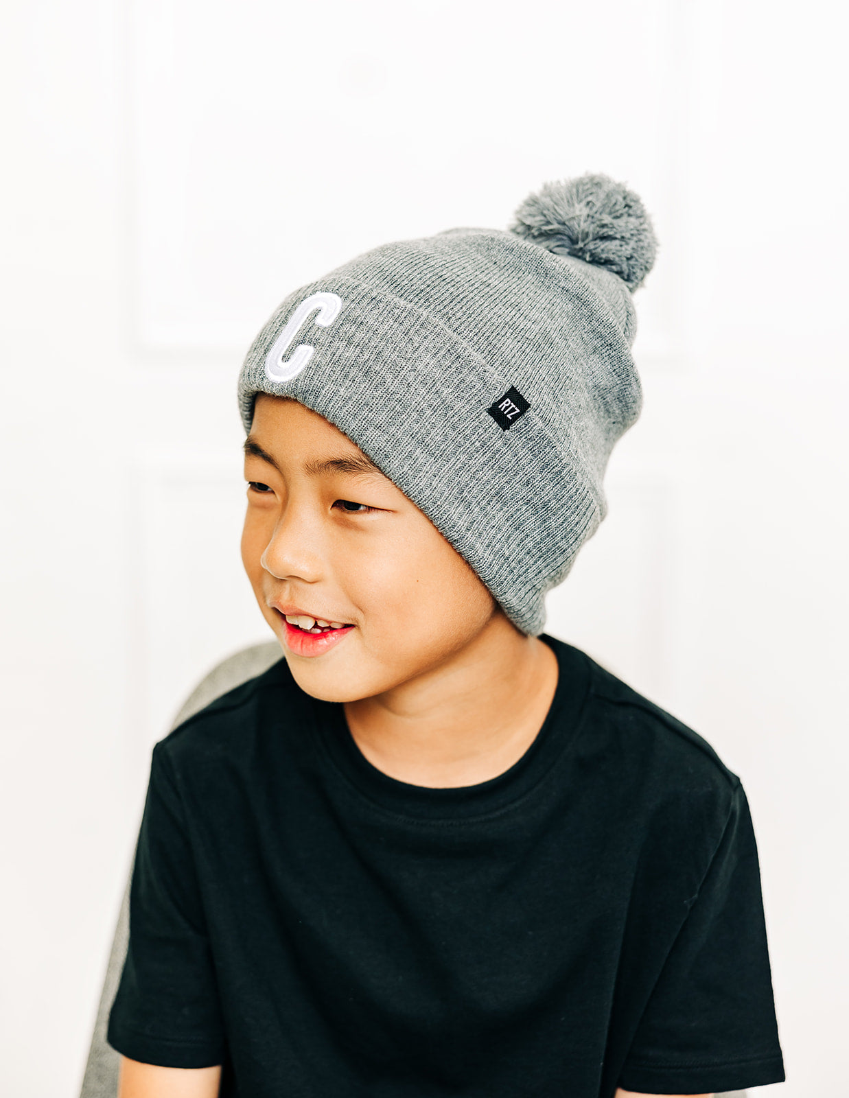 Heather Grey Letter Pom Pom Hat