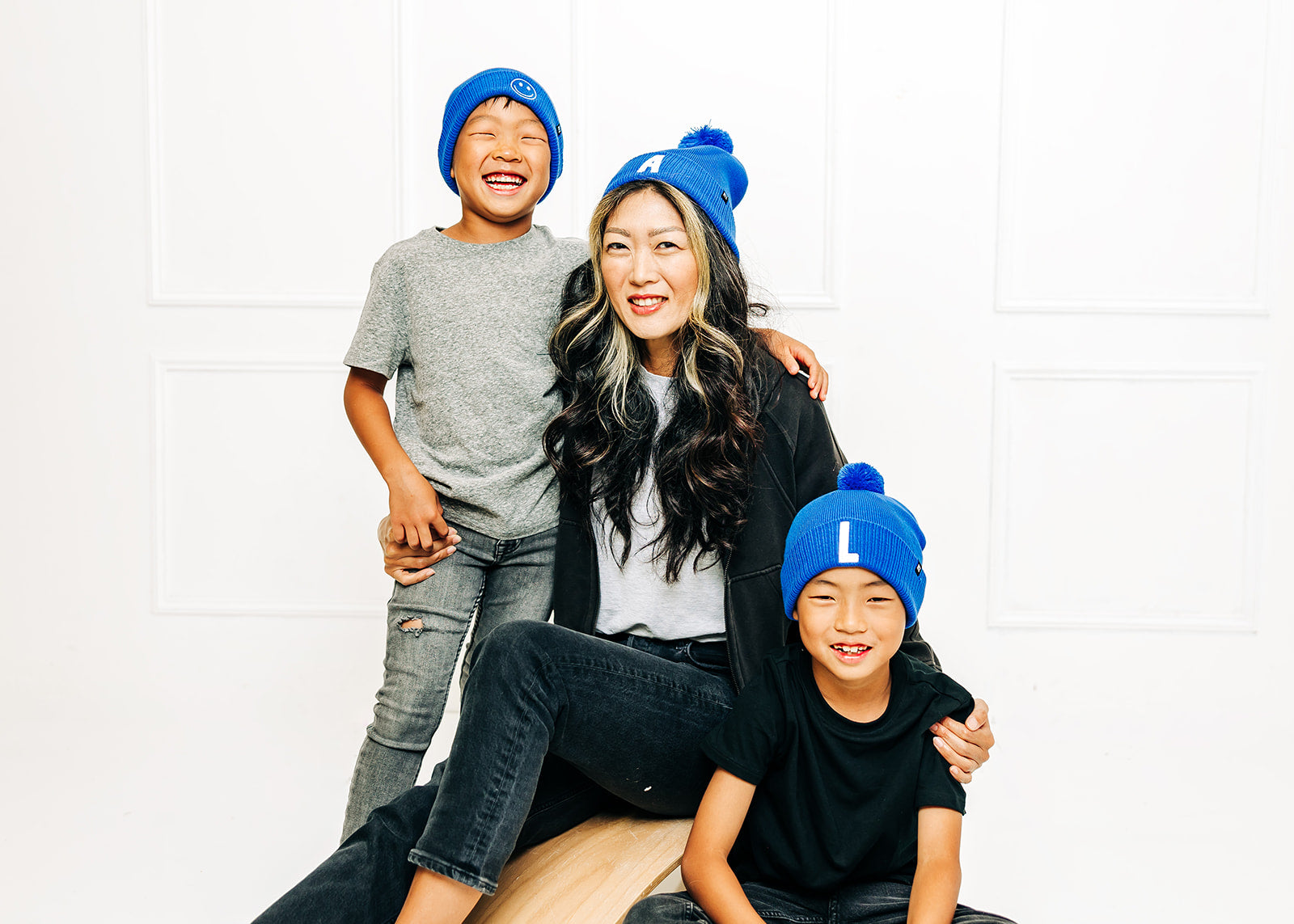 Cobalt Letter Pom Pom Hat