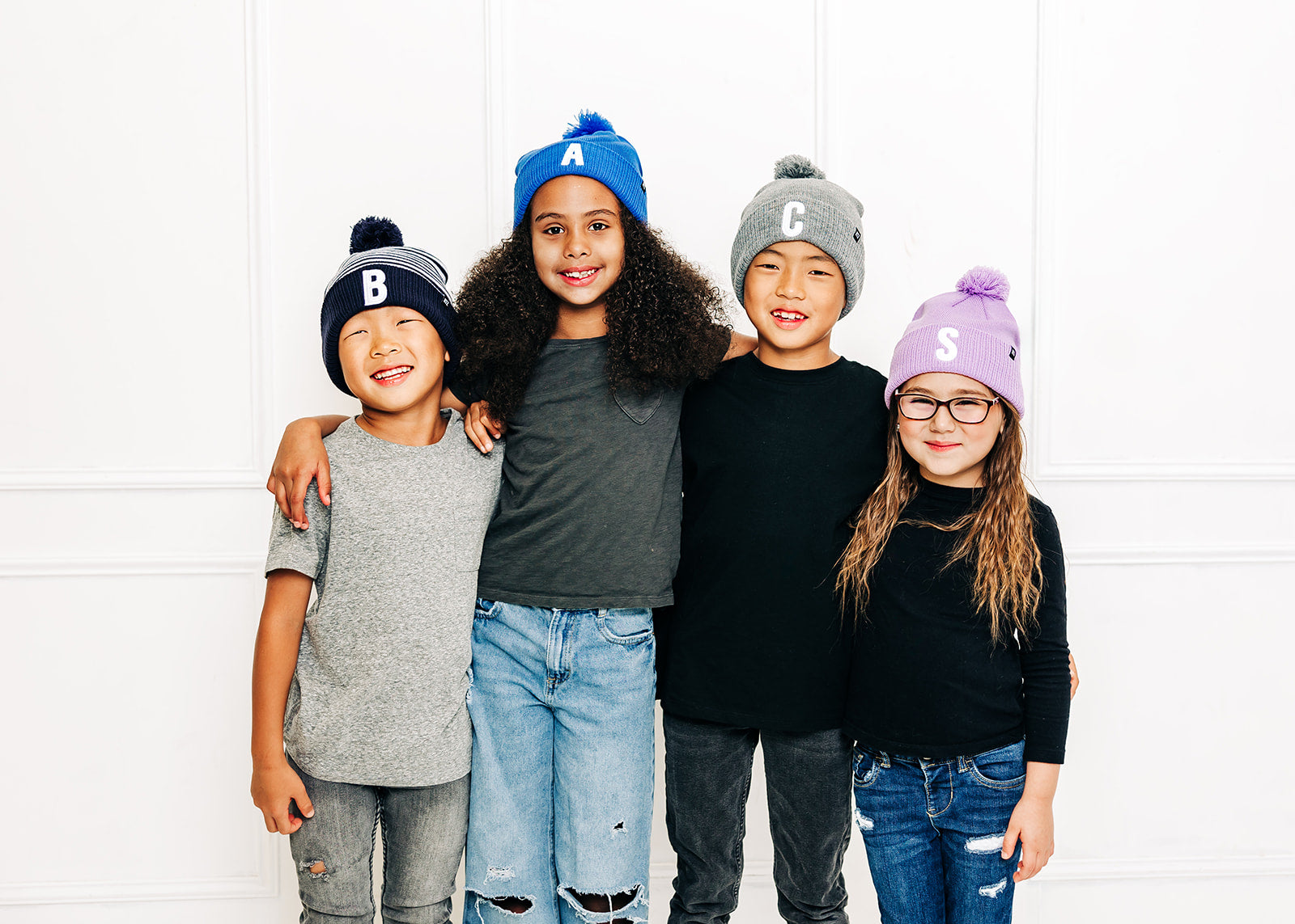 Cobalt Letter Pom Pom Hat