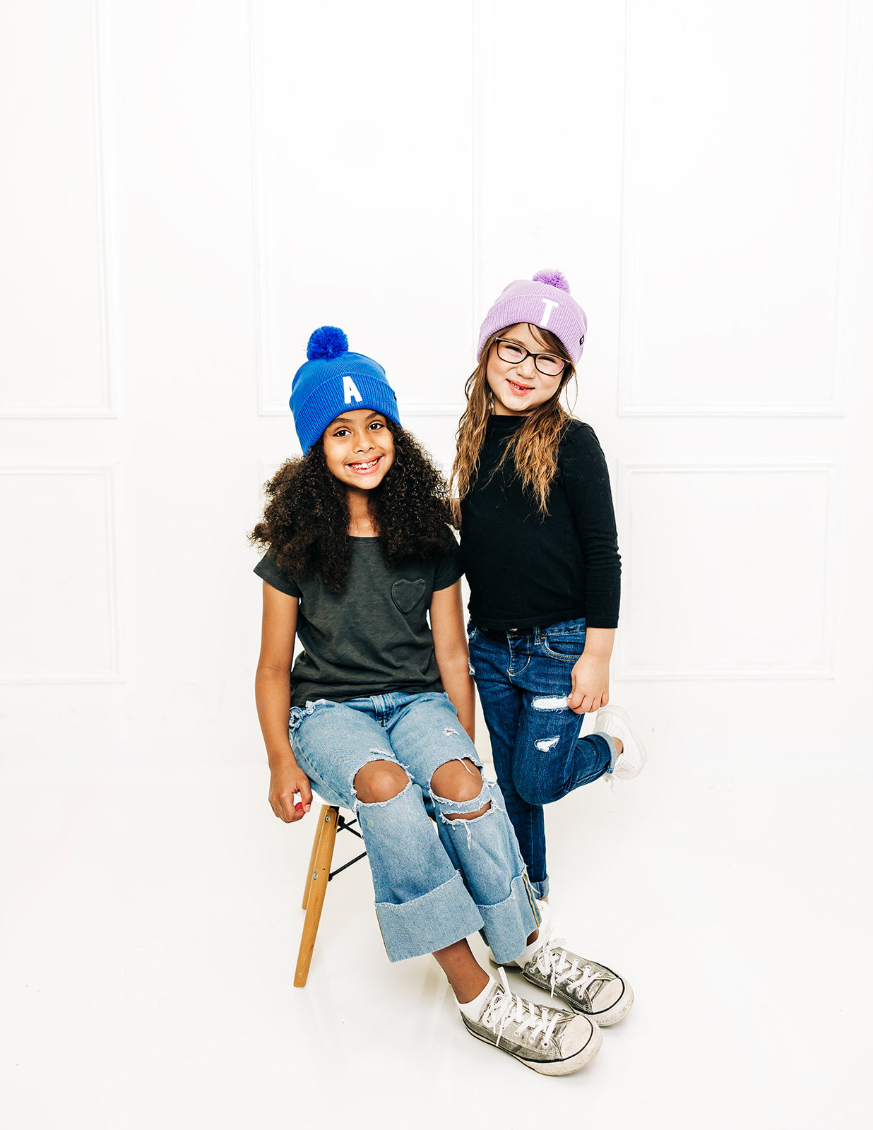 Purple Letter Pom Pom Hat