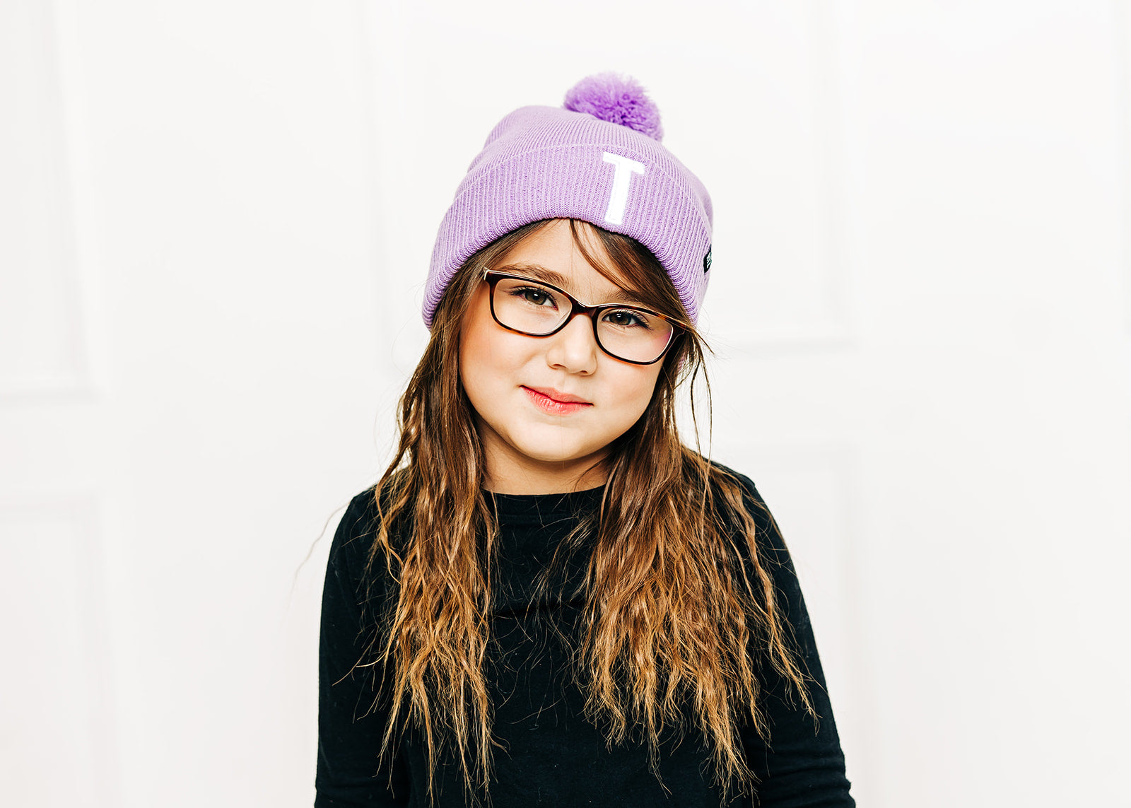 Purple Letter Pom Pom Hat