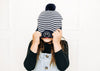 Blue &amp; White Stripe Smiley Pom Pom Hat