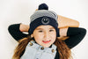 Blue &amp; White Stripe Smiley Pom Pom Hat