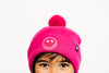 Hot Pink Smiley Pom Pom Hat