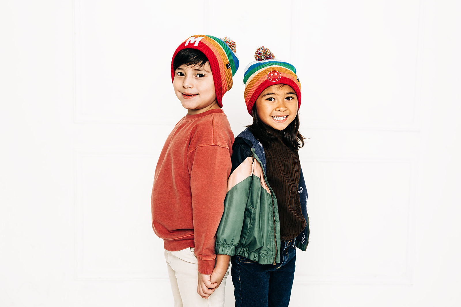 Bright Stripe Letter Pom Pom Hat