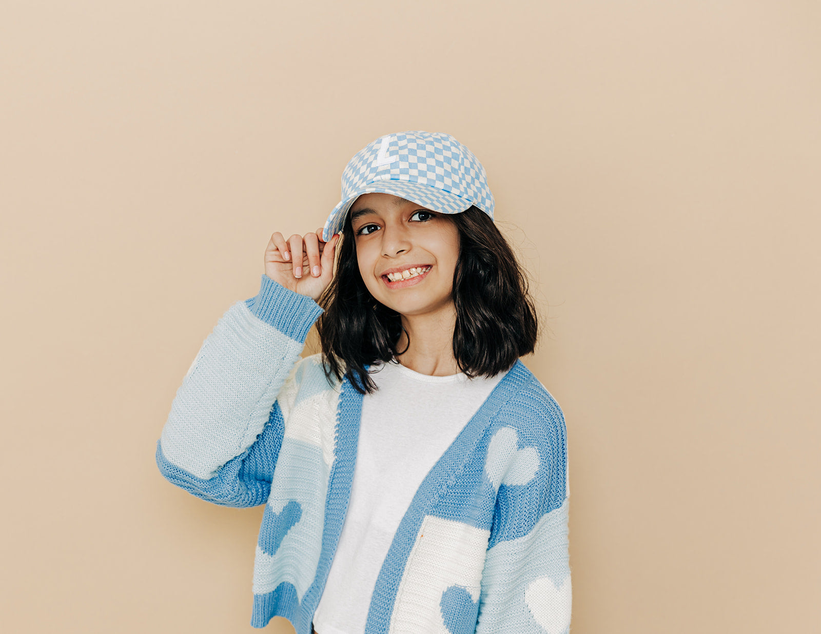 Blue Checker Smiley Face Hat