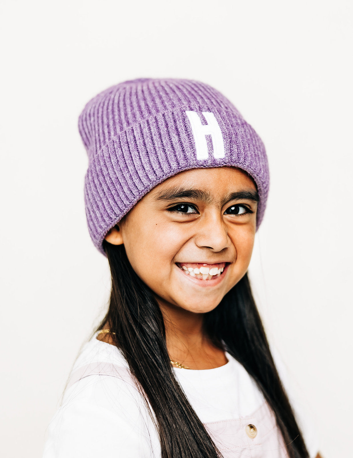 Heather Purple Letter Beanie