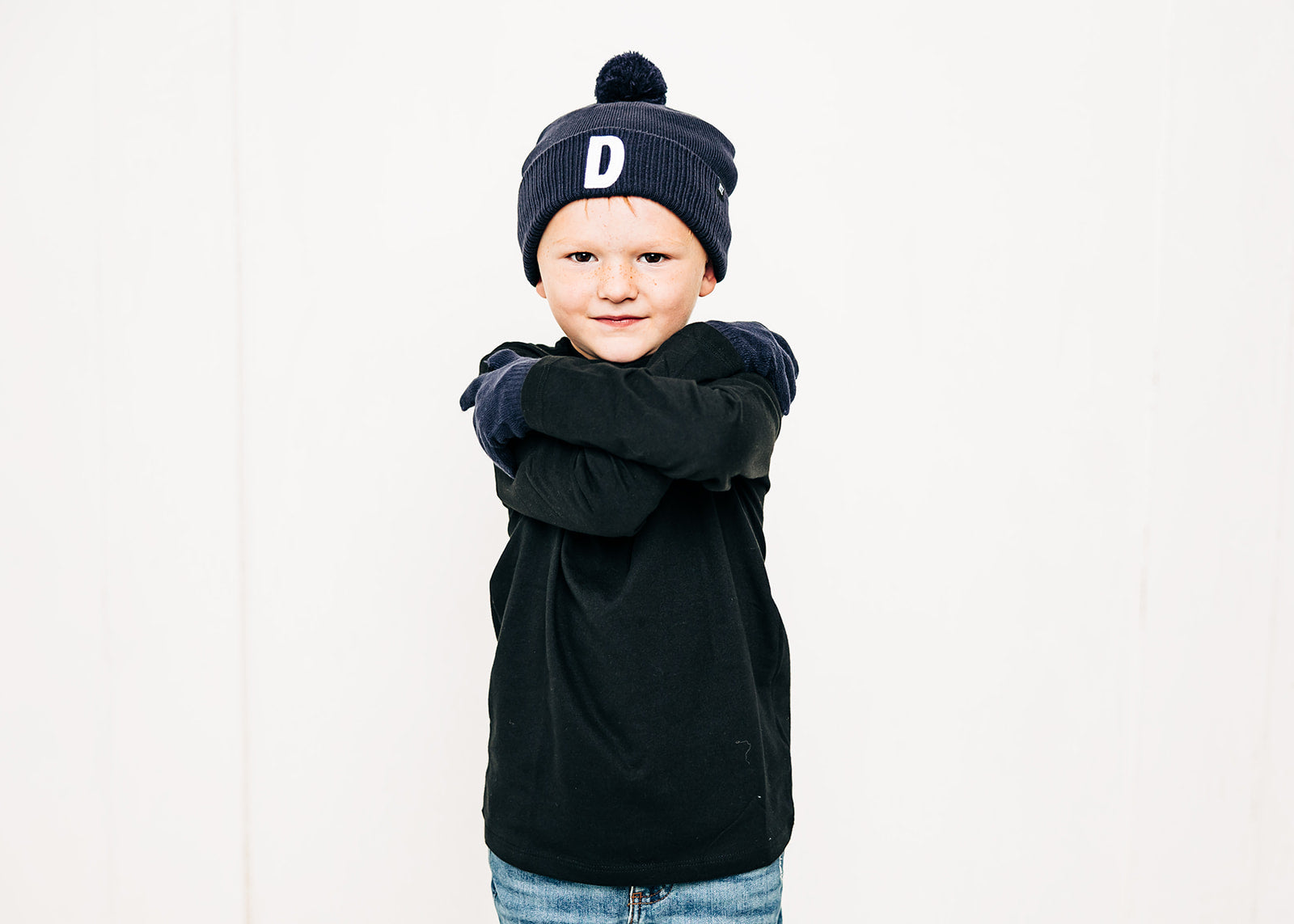 Navy Letter Pom Pom Hat