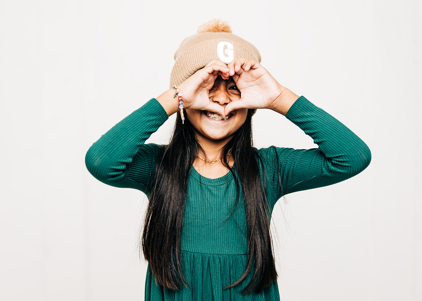 Tan Letter Pom Pom Hat