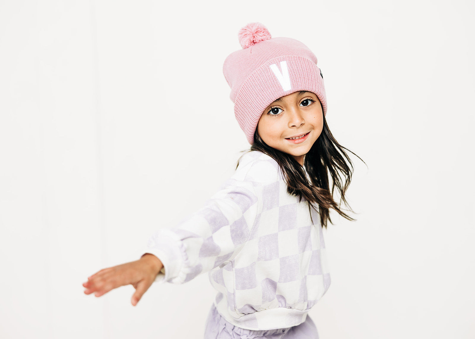 Pink Letter Pom Pom Hat