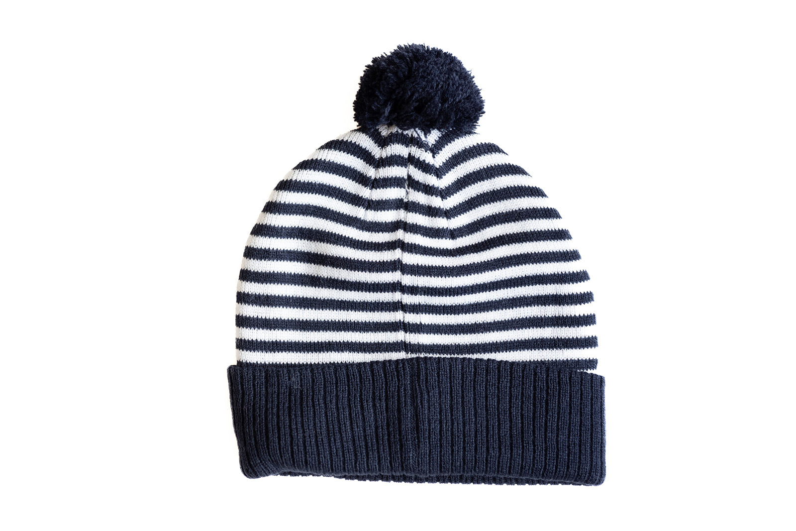 Blue & White Stripe Pom Pom Hat