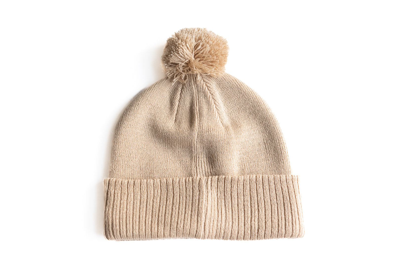 Tan Letter Pom Pom Hat