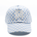 Blue Checker Letter Baseball Hat