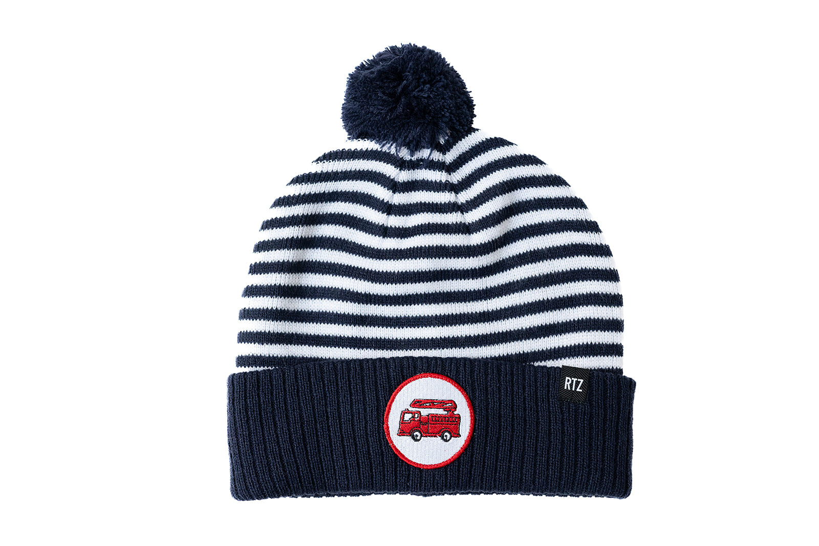 Blue & White Stripe Firetruck Pom Pom