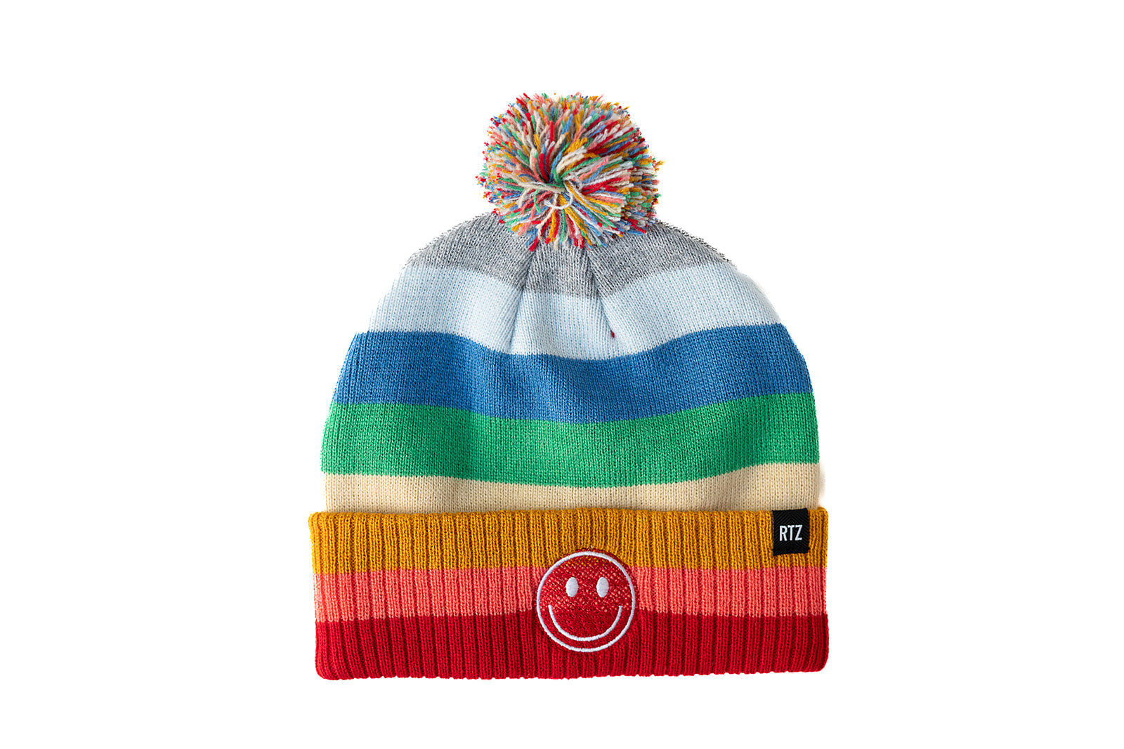 Bright Stripe Smiley Pom Pom Hat