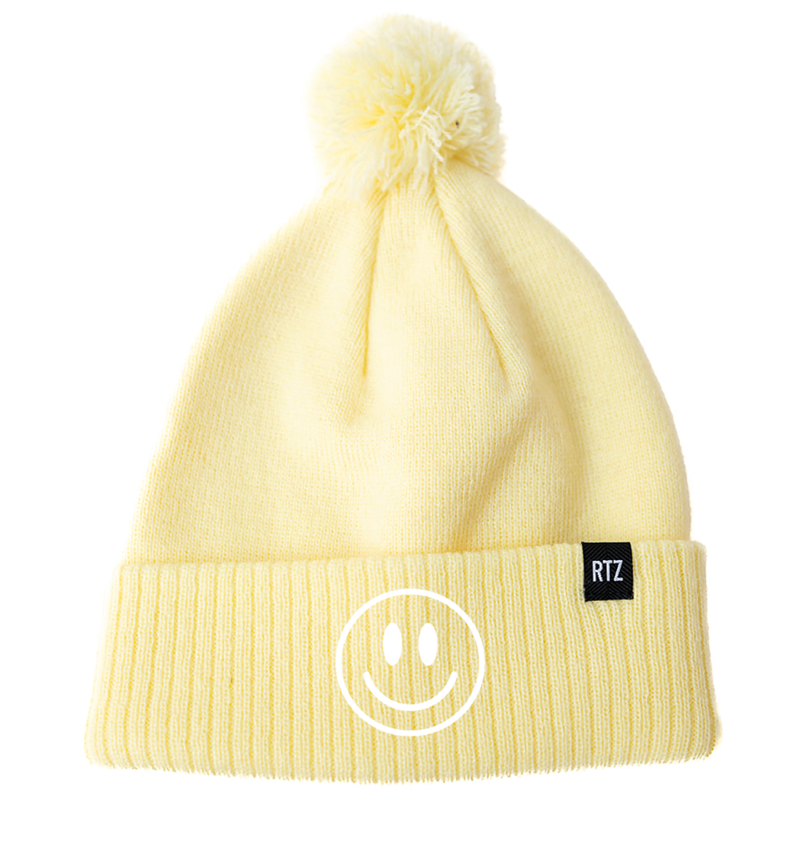 Butter Smiley Pom Pom Hat