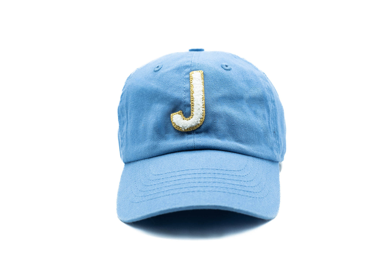 Cornflower Blue Hat + Gold & White Terry Letter