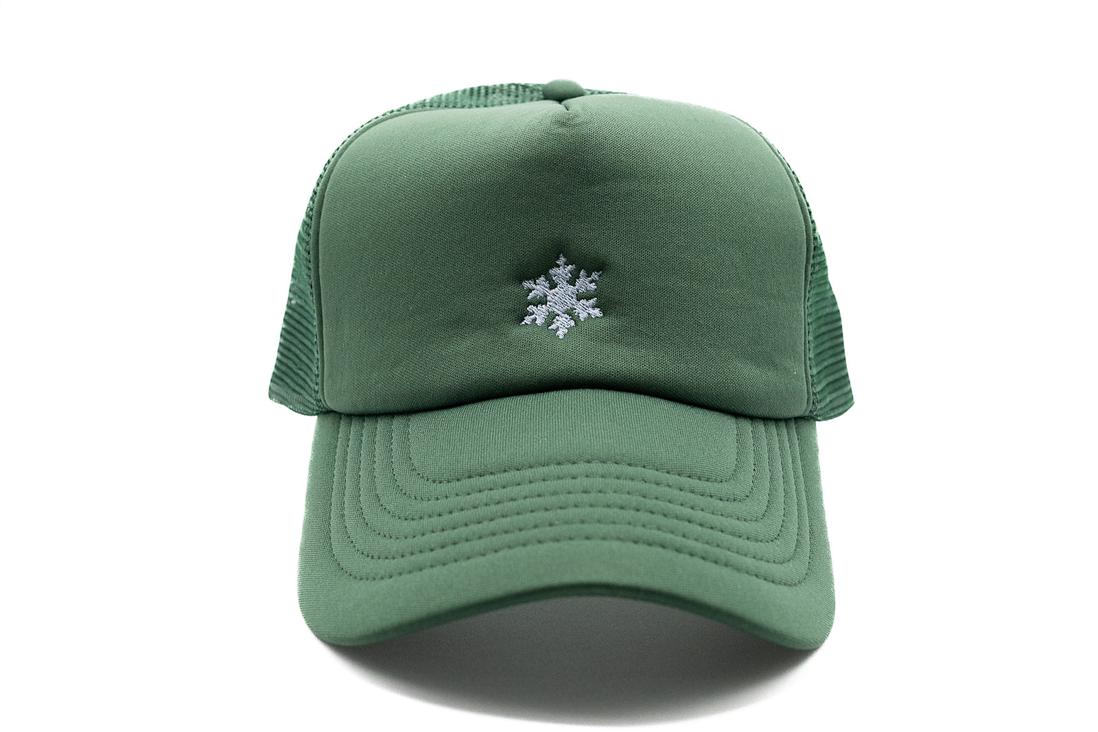 Dark Green Foam Tiny Holiday Snowflake Trucker Hat