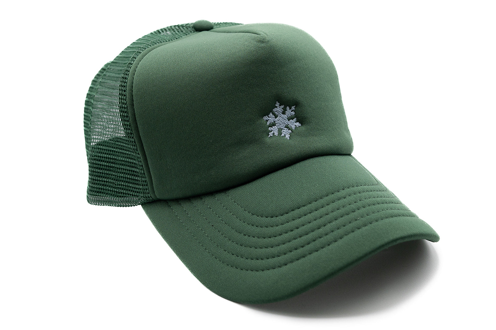 Dark Green Foam Tiny Holiday Snowflake Trucker Hat