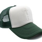 Dark Green & White Letter Trucker Hat
