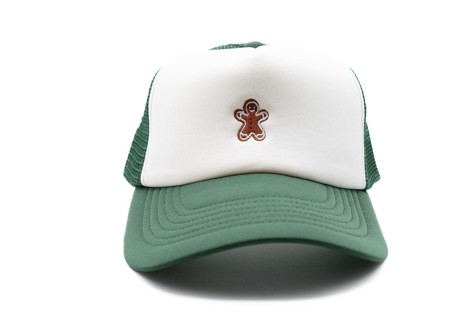 Dark Green & White Foam Tiny Holiday Gingerbread Trucker Hat