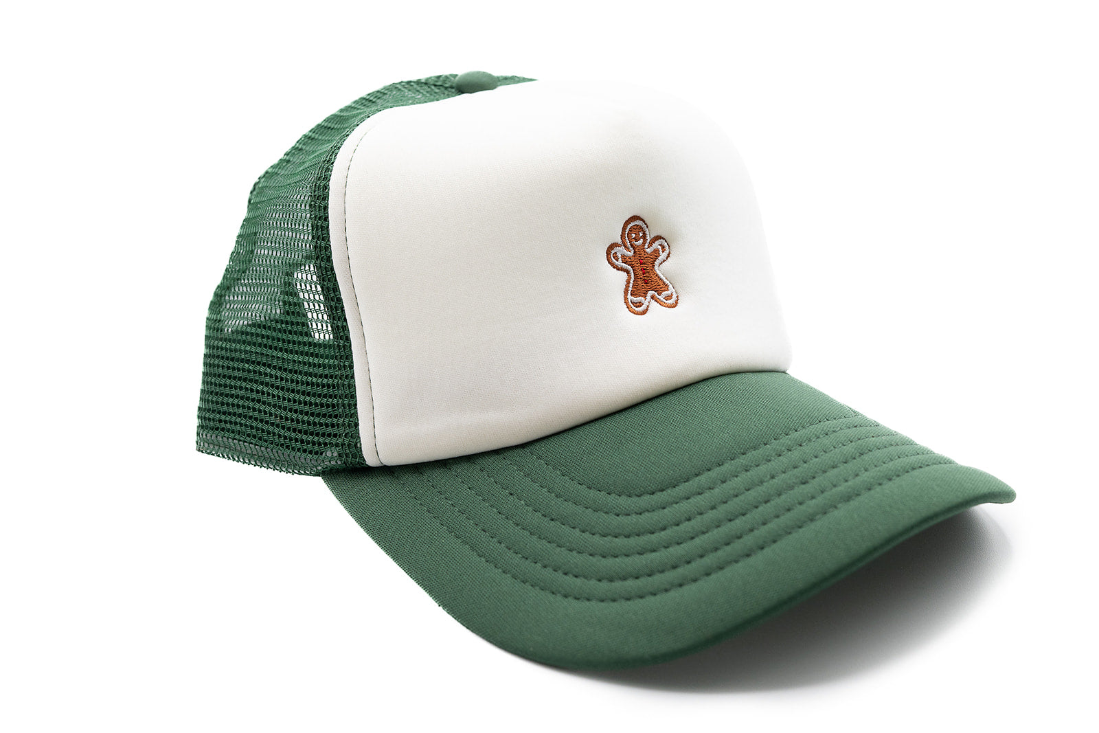Dark Green & White Foam Tiny Holiday Gingerbread Trucker Hat