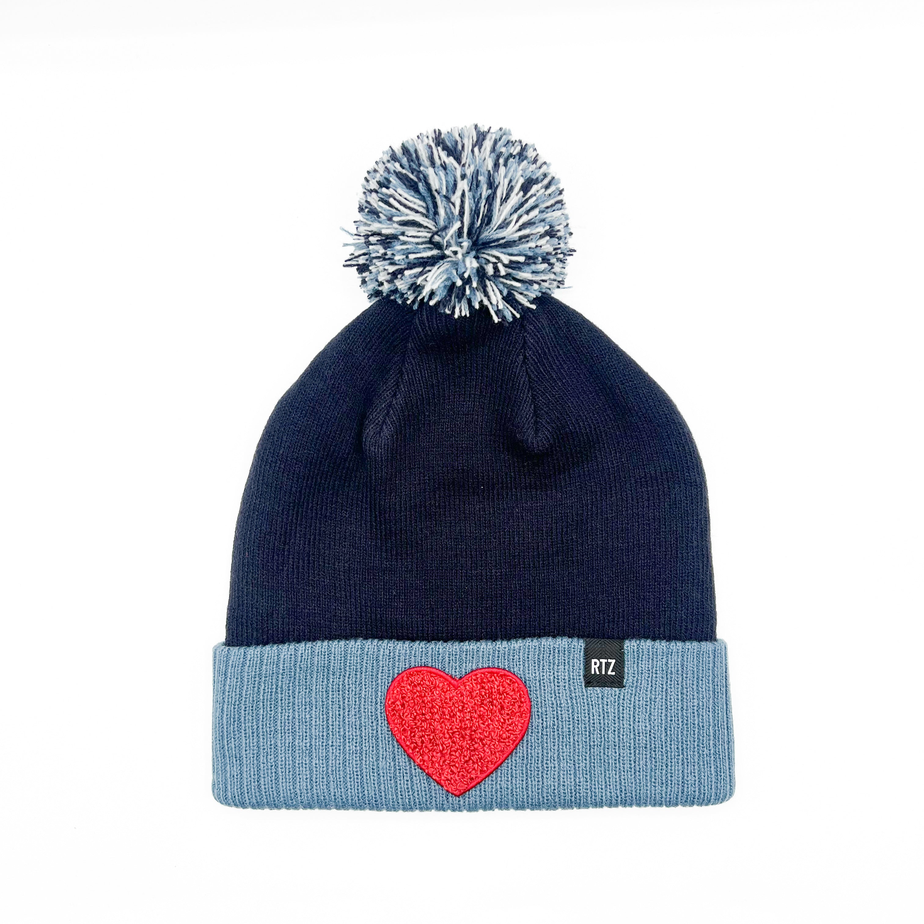 Terry Heart Patch Pom Pom Hat