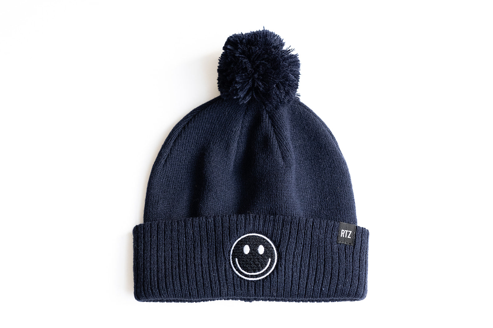 Navy Smiley Pom Pom Hat