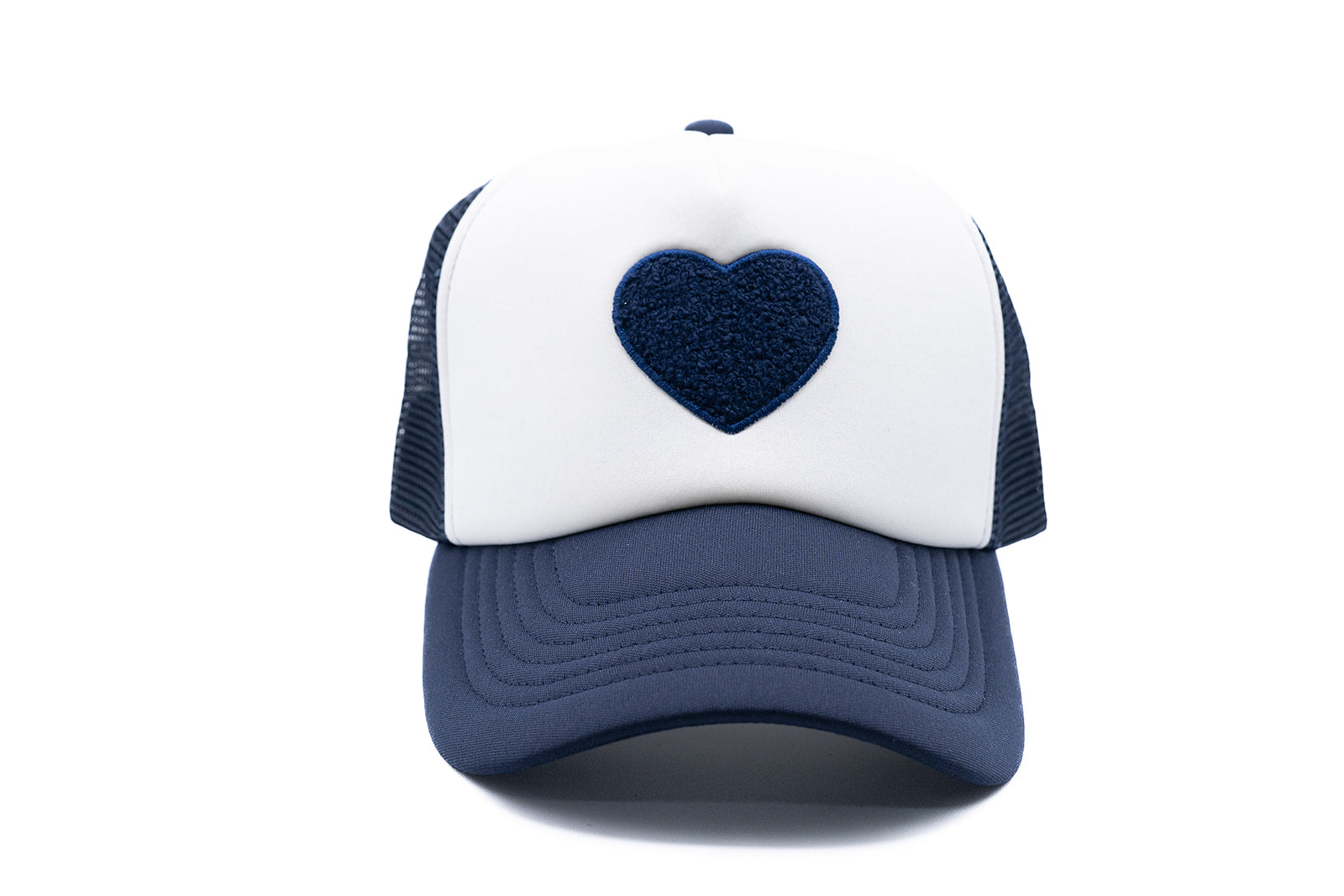 Navy & White Foam Trucker Terry Heart Hat