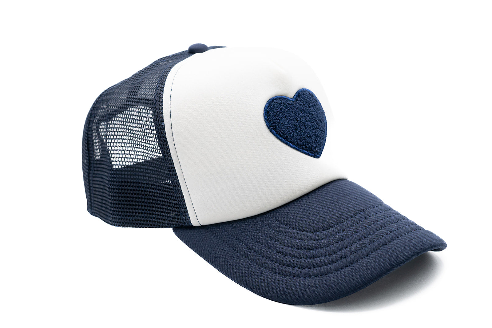 Navy & White Foam Trucker Terry Heart Hat