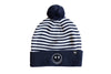 Blue &amp; White Stripe Smiley Pom Pom Hat