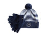 Blue &amp; White Stripe Smiley Pom Pom Hat