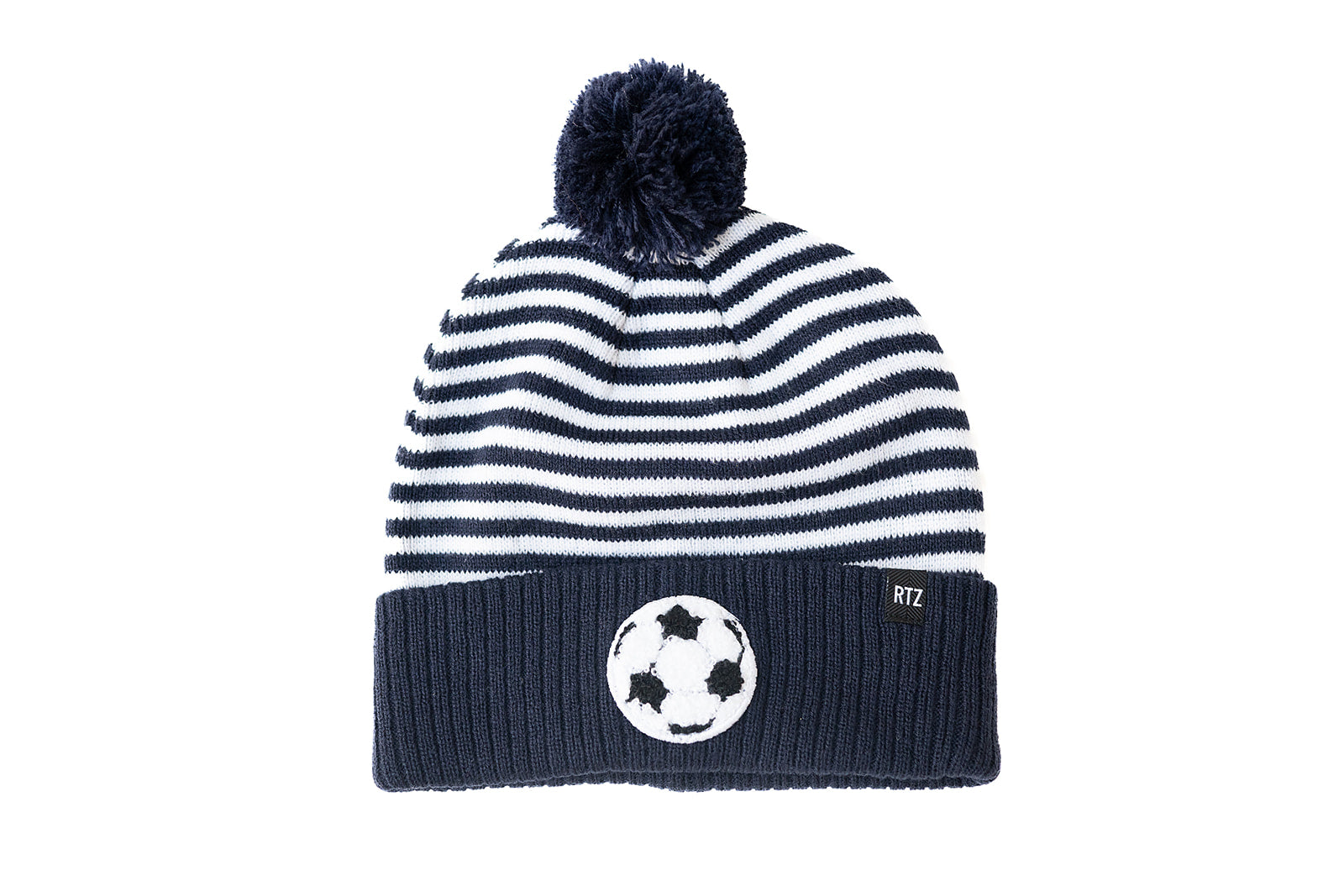 Blue & White Stripe Soccer Pom Pom