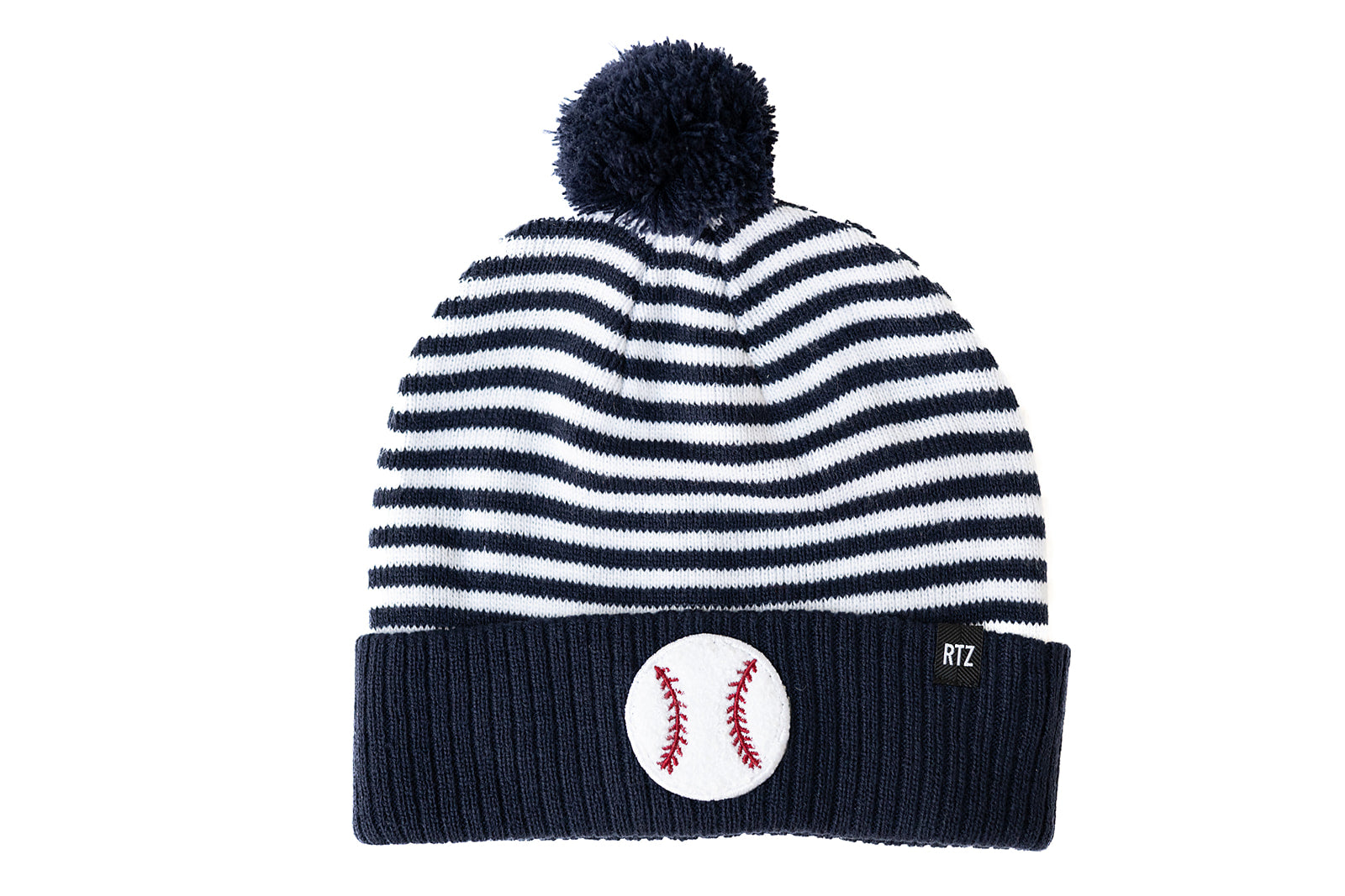 Blue & White Stripe Baseball Pom Pom